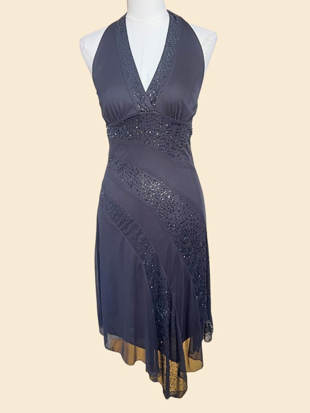 Y2K Rampage Black Beaded Halter Midi Dress